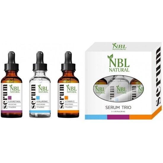 NBL الطبيعية مكافحة الشيخوخة مع فيتامين C الريتينول ومصل حمض الهيالورويك لمكافحة التجاعيد ومزيل الدائرة الداكنة (3 × 30 مل)